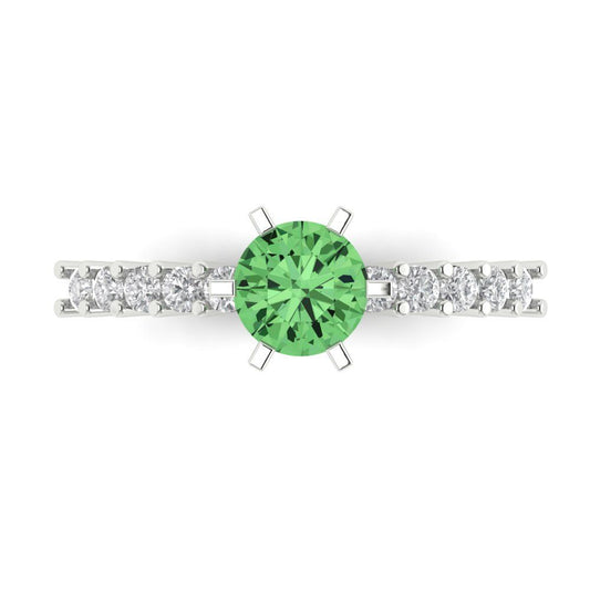 1.05 cttw Zirconia Simulated Green Diamond Solitaire with Zirconia Simulated Diamond Accents Engagement Ring - Solid White Gold (VVS1, Round Cut,6.0mm)