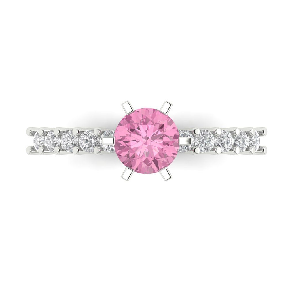 1.05 cttw Zirconia Simulated Pink Diamond Solitaire with Zirconia Simulated Diamond Accents Engagement Ring - Solid Gold (VVS1, Round Cut,6.0mm)