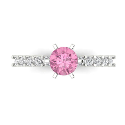 1.05 cttw Zirconia Simulated Pink Diamond Solitaire with Zirconia Simulated Diamond Accents Engagement Ring - Solid Gold (VVS1, Round Cut,6.0mm)
