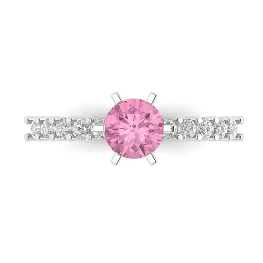 1.05 cttw Zirconia Simulated Pink Diamond Solitaire with Zirconia Simulated Diamond Accents Engagement Ring - Solid White Gold (VVS1, Round Cut,6.0mm)
