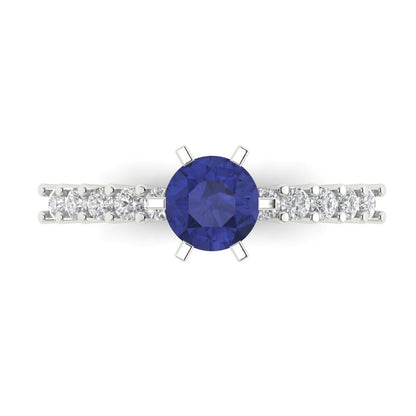 1.05 cttw Simulated Tanzanite Solitaire with Zirconia Simulated Diamond Accents Engagement Ring - Solid Gold (Round Cut,6.0mm)