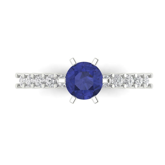 1.05 cttw Simulated Tanzanite Solitaire with Zirconia Simulated Diamond Accents Engagement Ring - Solid White Gold (VVS1, Round Cut,6.0mm)