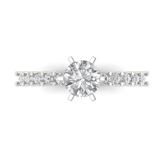 1.05 cttw Moissanite Solitaire with Zirconia Simulated Diamond Accents Engagement Ring - Solid White Gold (VVS1, Round Cut,6.0mm)