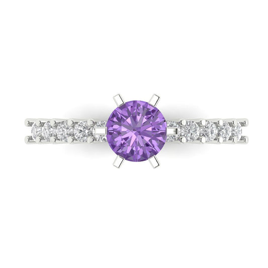 1.05 cttw Simulated Alexandrite Solitaire with Zirconia Simulated Diamond Accents Engagement Ring - Solid White Gold (VVS1, Round Cut,6.0mm)