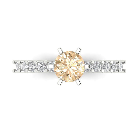 1.05 cttw Natural Morganite Solitaire with Zirconia Simulated Diamond Accents Engagement Ring - Solid White Gold (VVS1, Round Cut,6.0mm)