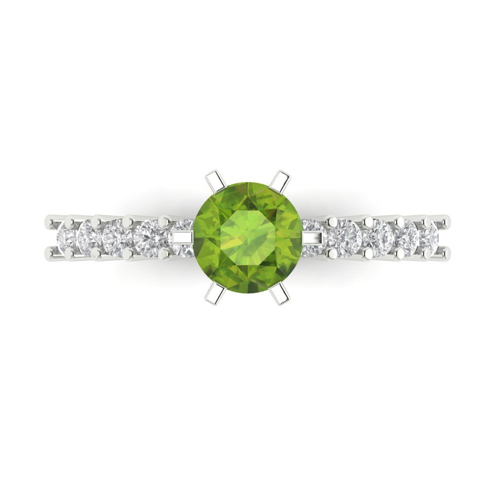 1.05 cttw Natural Peridot Solitaire with Zirconia Simulated Diamond Accents Engagement Ring - Solid Gold (Round Cut,6.0mm)