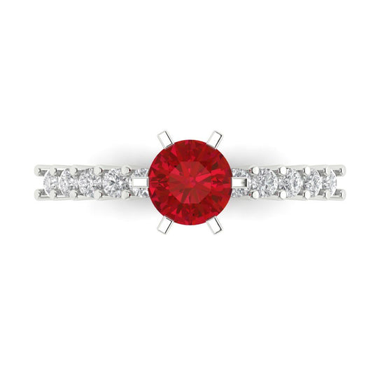 1.05 cttw Simulated Pink Tourmaline Solitaire with Zirconia Simulated Diamond Accents Engagement Ring - Solid White Gold (VVS1, Round Cut,6.0mm)