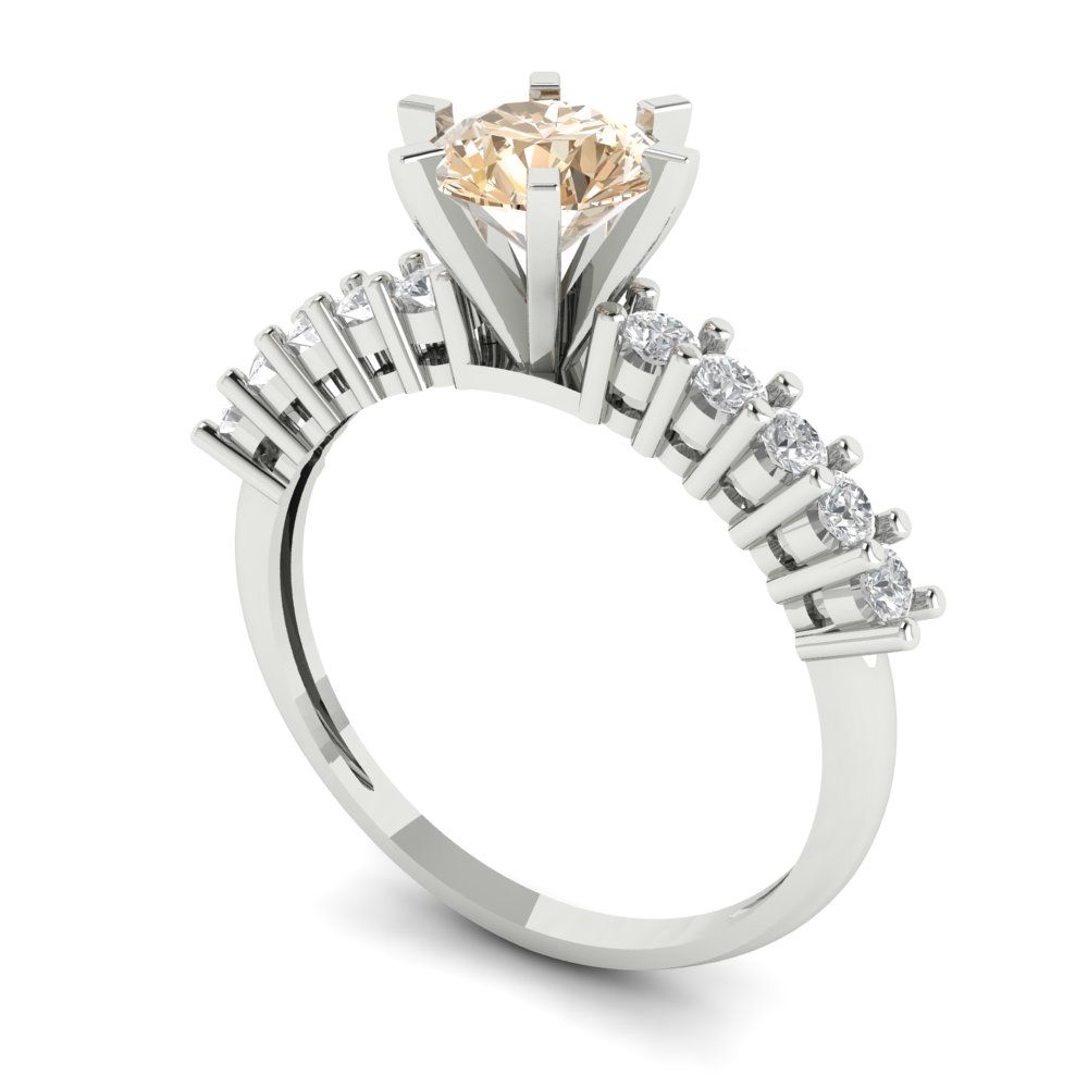 1.05 cttw Natural Morganite Solitaire with Zirconia Simulated Diamond Accents Engagement Ring - Solid Gold (Round Cut,6.0mm)