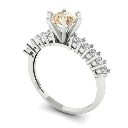 1.05 cttw Natural Morganite Solitaire with Zirconia Simulated Diamond Accents Engagement Ring - Solid Gold (Round Cut,6.0mm)