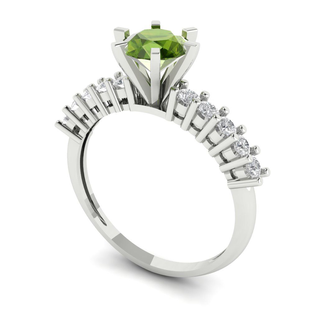 1.05 cttw Natural Peridot Solitaire with Zirconia Simulated Diamond Accents Engagement Ring - Solid Gold (Round Cut,6.0mm)