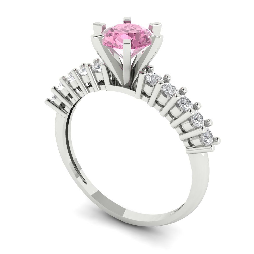 1.05 cttw Zirconia Simulated Pink Diamond Solitaire with Zirconia Simulated Diamond Accents Engagement Ring - Solid Gold (VVS1, Round Cut,6.0mm)