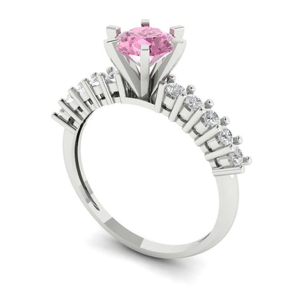 1.05 cttw Zirconia Simulated Pink Diamond Solitaire with Zirconia Simulated Diamond Accents Engagement Ring - Solid Gold (VVS1, Round Cut,6.0mm)