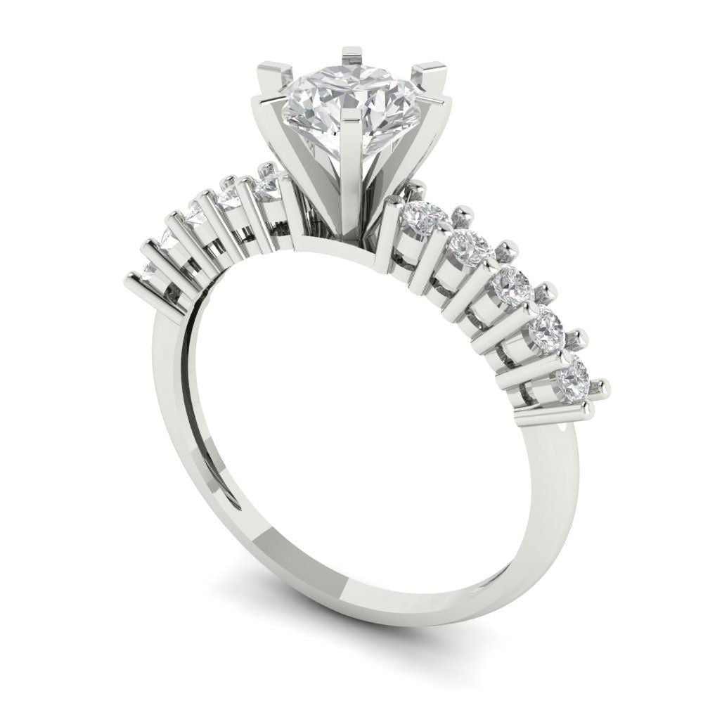 1.05 cttw White Sapphire Solitaire with Zirconia Simulated Diamond Accents Engagement Ring - Solid Gold (Round Cut,6.0mm)