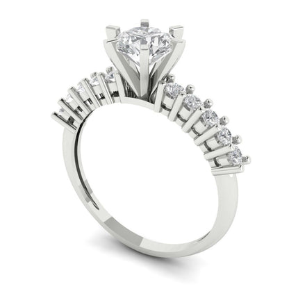 1.05 cttw Certified Moissanite Solitaire with Zirconia Simulated Diamond Accents Engagement Ring - Solid Gold (VVS1, D-F,Round Cut,6.0mm)