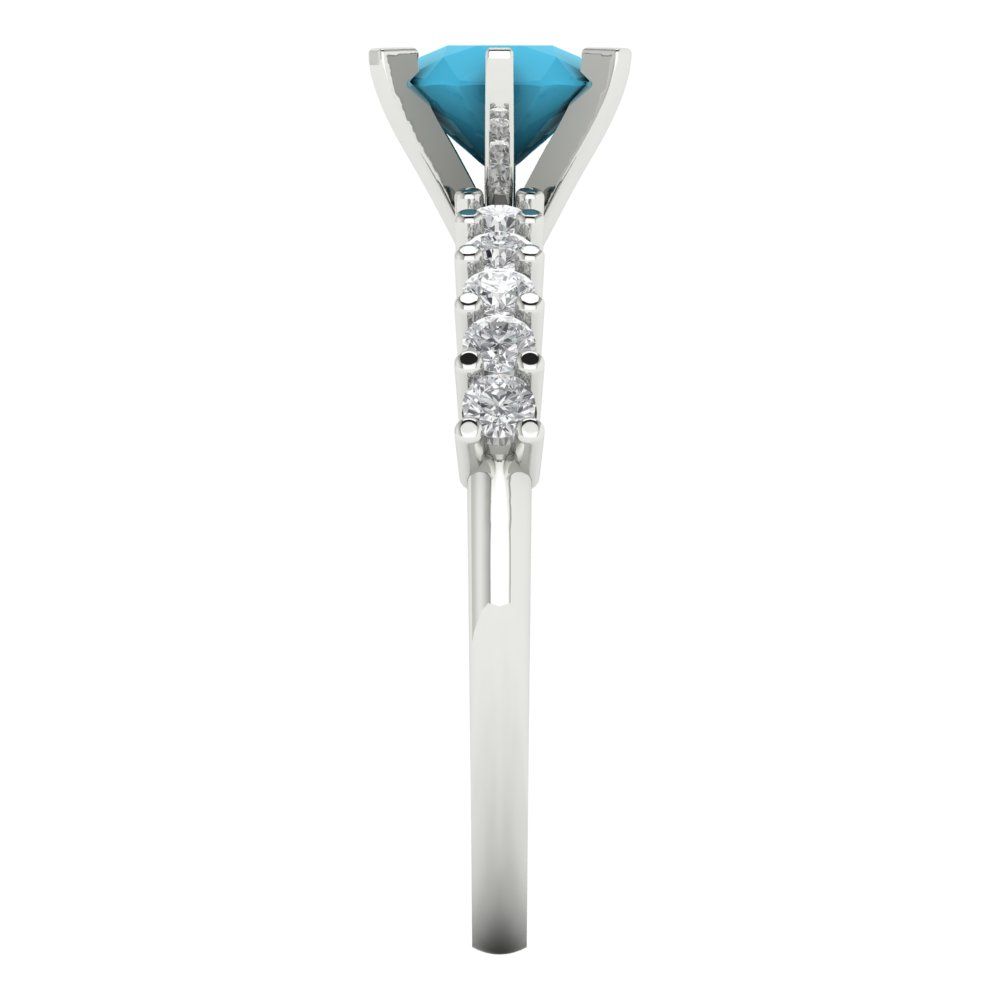 1.05 cttw Simulated Turquoise Solitaire with Zirconia Simulated Diamond Accents Engagement Ring - Solid Gold (Round Cut,6.0mm)