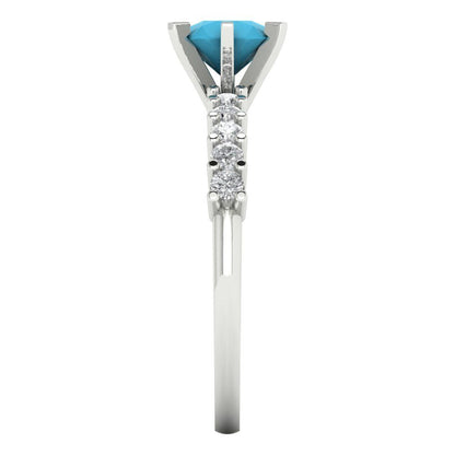 1.05 cttw Simulated Turquoise Solitaire with Zirconia Simulated Diamond Accents Engagement Ring - Solid Gold (Round Cut,6.0mm)