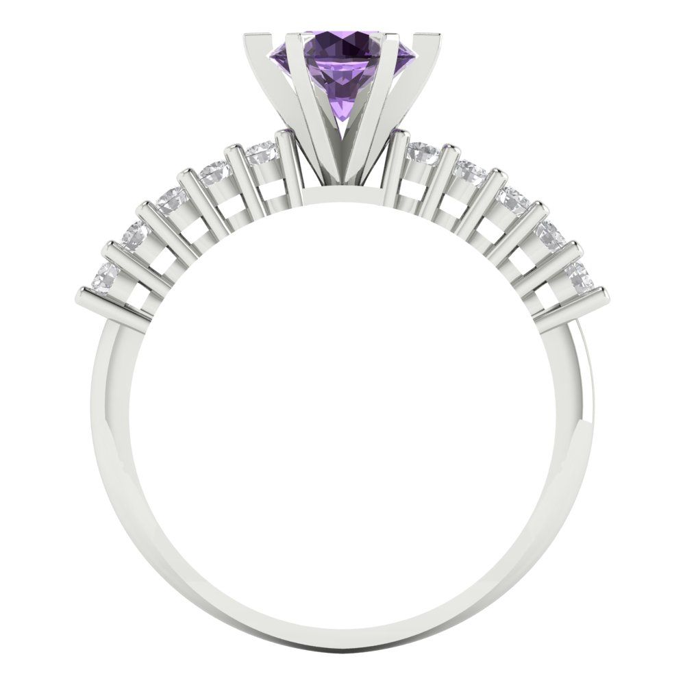 1.05 cttw Simulated Alexandrite Solitaire with Zirconia Simulated Diamond Accents Engagement Ring - Solid Gold (Round Cut,6.0mm)