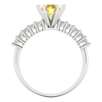 1.05 cttw Natural Citrine Solitaire with Zirconia Simulated Diamond Accents Engagement Ring - Solid Gold (Round Cut,6.0mm)