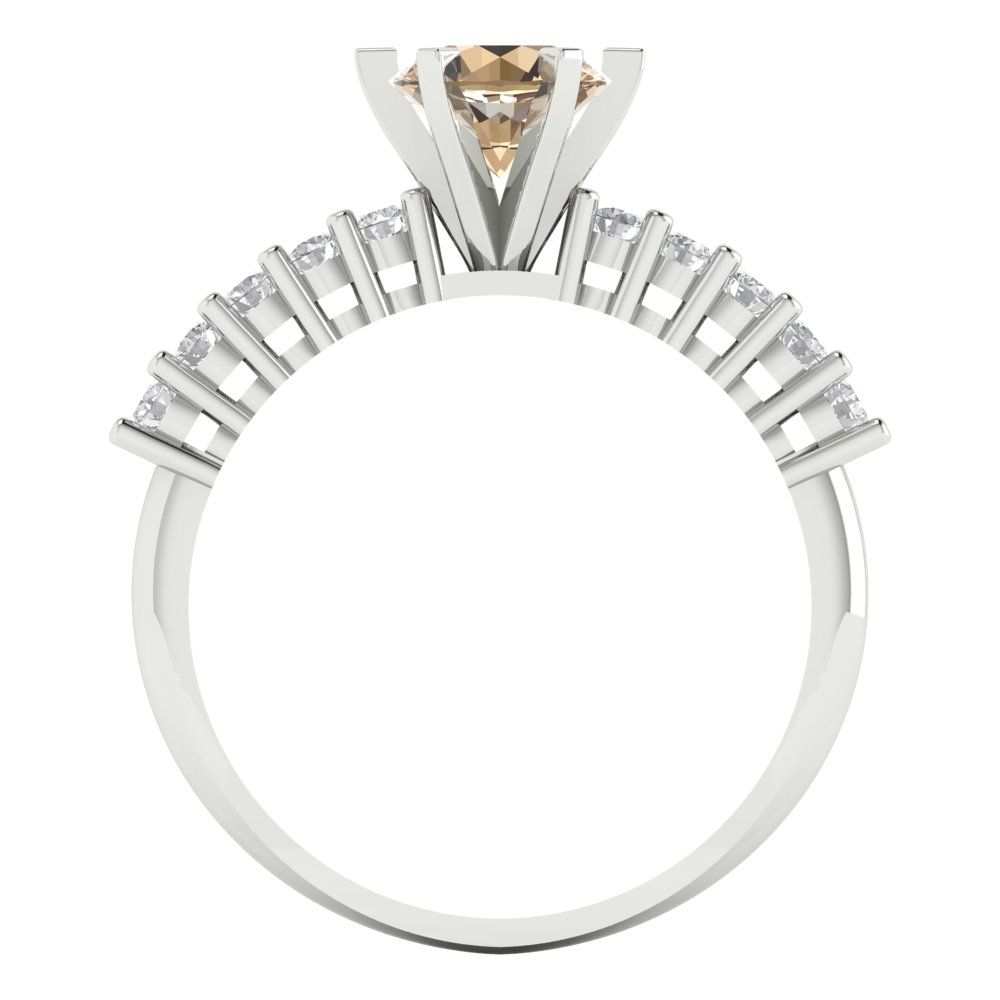 1.05 cttw Yellow Moissanite Solitaire with Zirconia Simulated Diamond Accents Engagement Ring - Solid Gold (Round Cut,6.0mm)