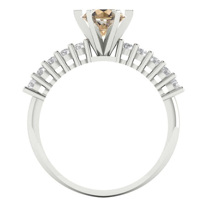 1.05 cttw Yellow Moissanite Solitaire with Zirconia Simulated Diamond Accents Engagement Ring - Solid Gold (Round Cut,6.0mm)