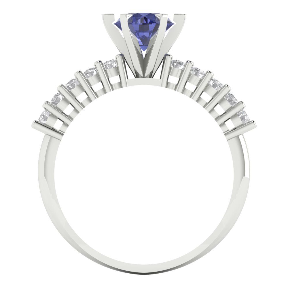 1.05 cttw Simulated Tanzanite Solitaire with Zirconia Simulated Diamond Accents Engagement Ring - Solid Gold (Round Cut,6.0mm)