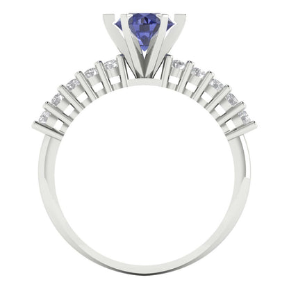 1.05 cttw Simulated Tanzanite Solitaire with Zirconia Simulated Diamond Accents Engagement Ring - Solid Gold (Round Cut,6.0mm)