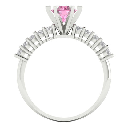 1.05 cttw Zirconia Simulated Pink Diamond Solitaire with Zirconia Simulated Diamond Accents Engagement Ring - Solid Gold (VVS1, Round Cut,6.0mm)