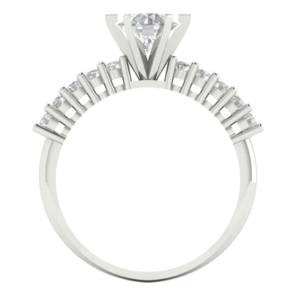 1.05 cttw Certified Moissanite Solitaire with Zirconia Simulated Diamond Accents Engagement Ring - Solid Gold (VVS1, D-F,Round Cut,6.0mm)