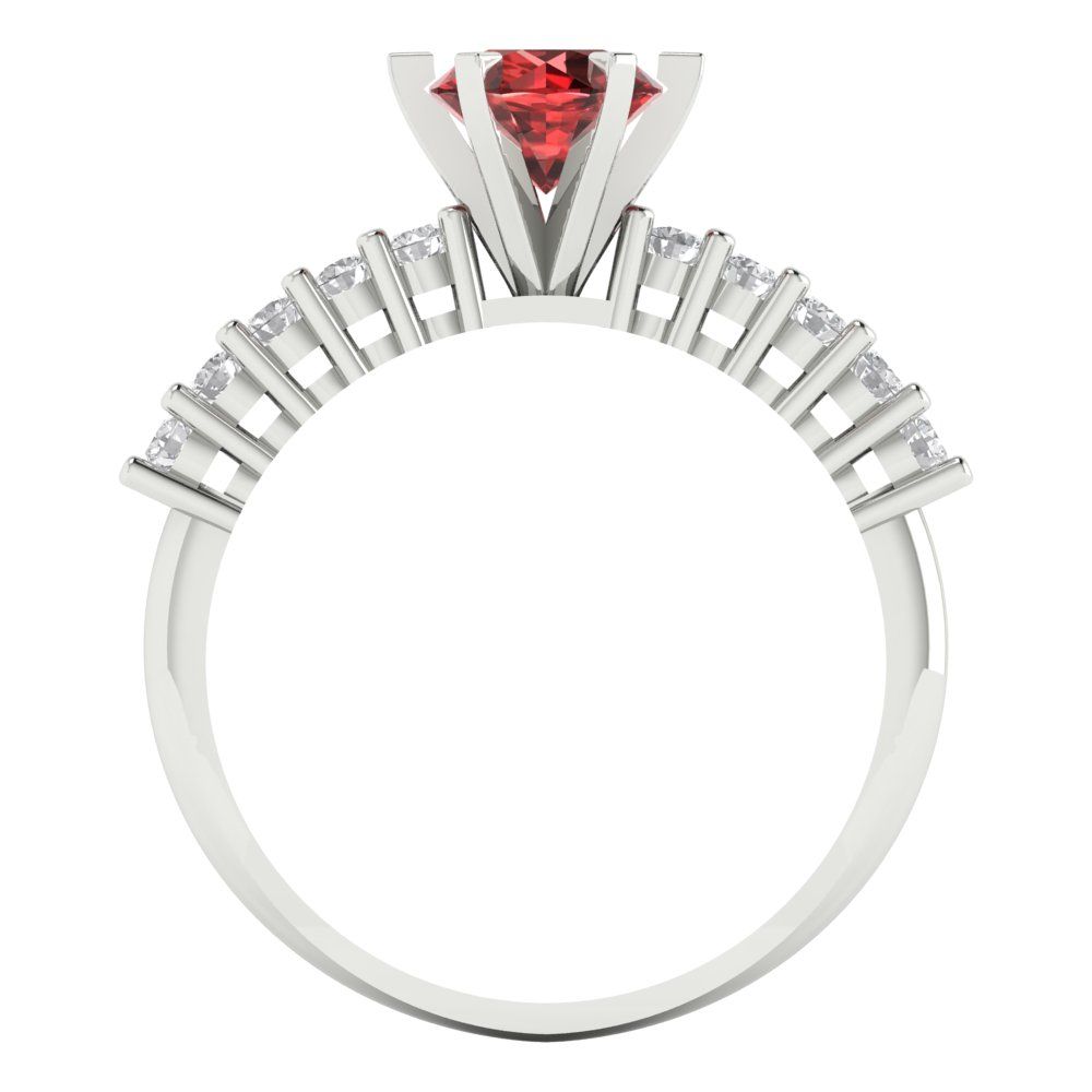 1.05 cttw Natural Garnet Solitaire with Zirconia Simulated Diamond Accents Engagement Ring - Solid Gold (Round Cut,6.0mm)