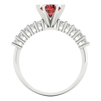 1.05 cttw Natural Garnet Solitaire with Zirconia Simulated Diamond Accents Engagement Ring - Solid Gold (Round Cut,6.0mm)