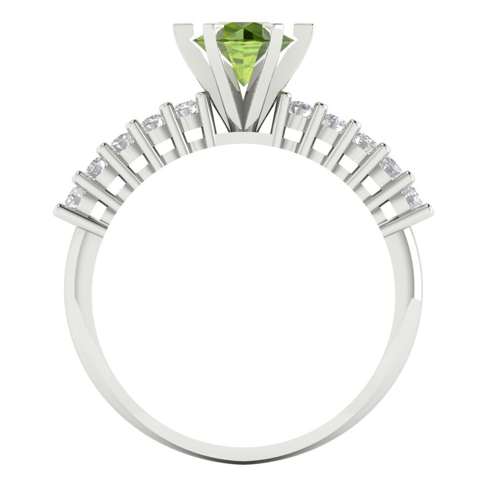 1.05 cttw Natural Peridot Solitaire with Zirconia Simulated Diamond Accents Engagement Ring - Solid Gold (Round Cut,6.0mm)