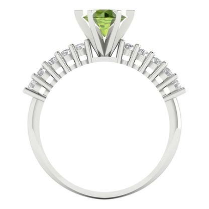 1.05 cttw Natural Peridot Solitaire with Zirconia Simulated Diamond Accents Engagement Ring - Solid Gold (Round Cut,6.0mm)
