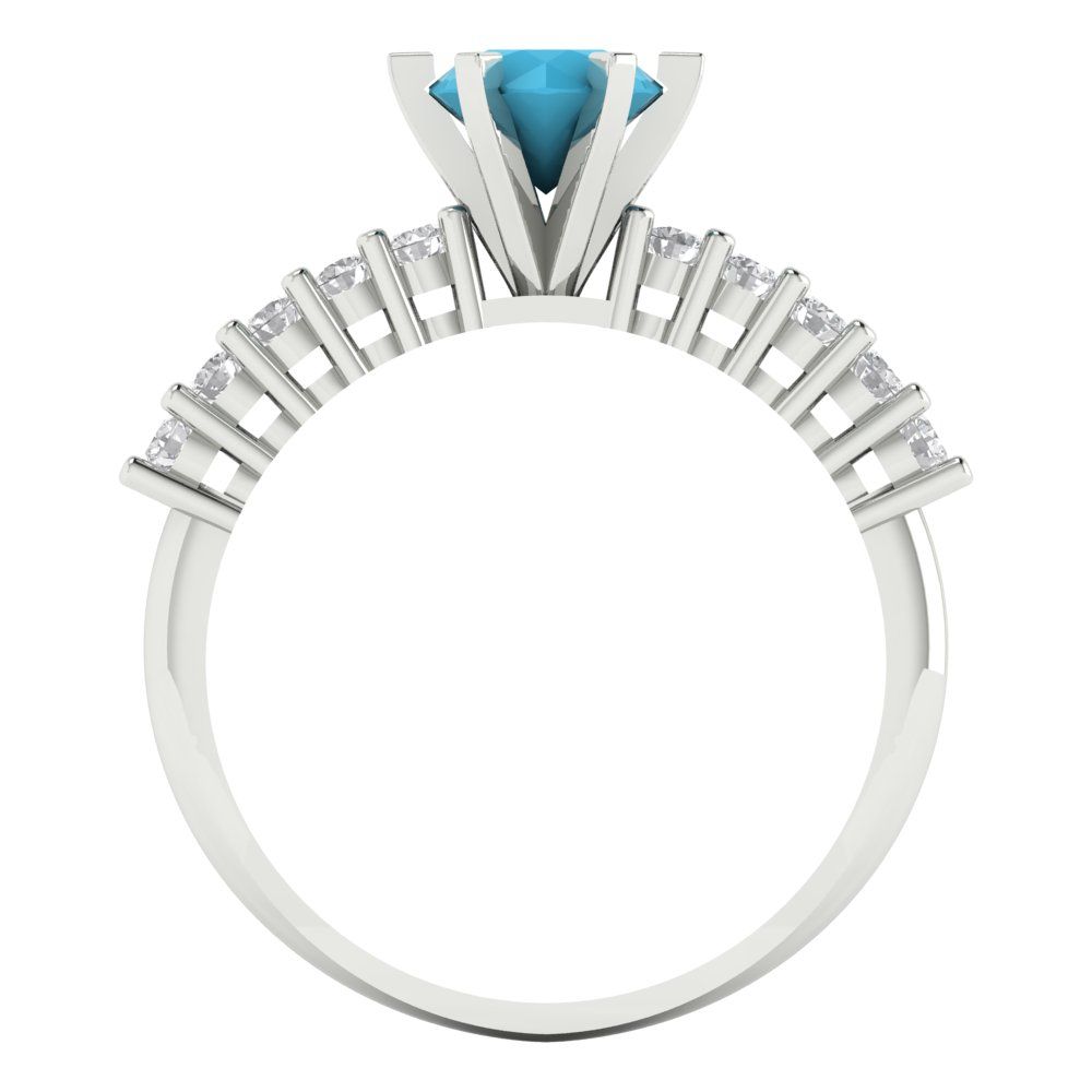 1.05 cttw Simulated Turquoise Solitaire with Zirconia Simulated Diamond Accents Engagement Ring - Solid Gold (Round Cut,6.0mm)