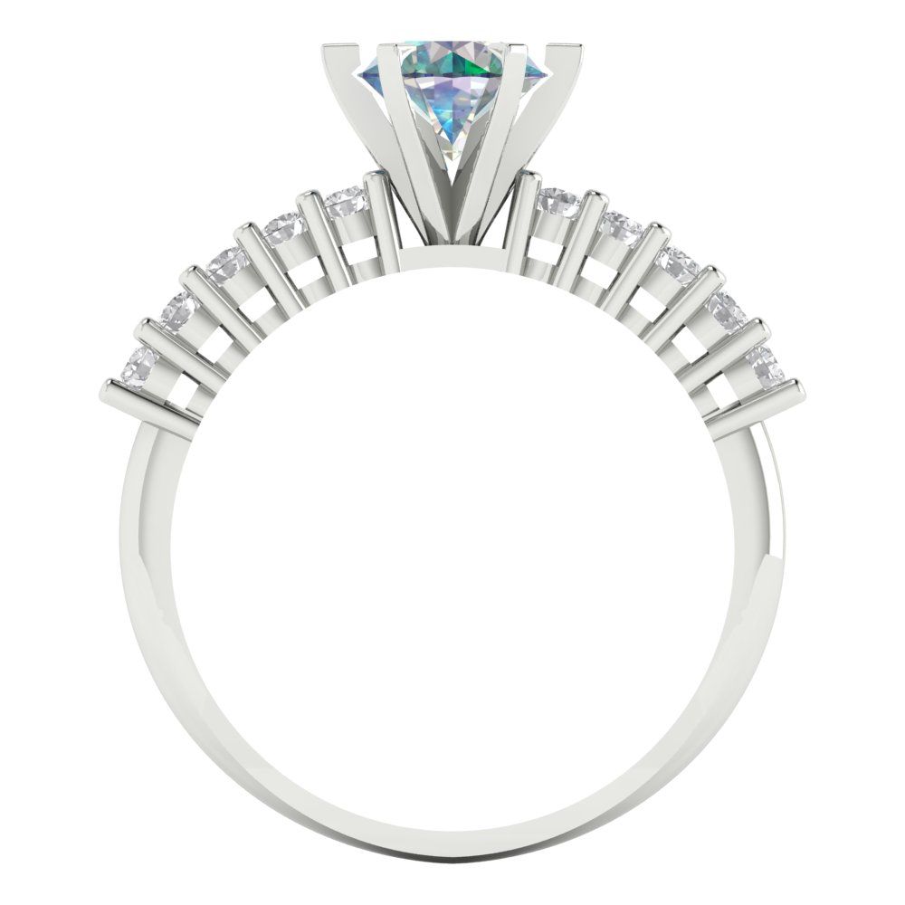 1.05 cttw Blue Moissanite Solitaire with Zirconia Simulated Diamond Accents Engagement Ring - Solid Gold (Round Cut,6.0mm)