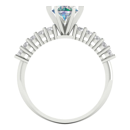 1.05 cttw Blue Moissanite Solitaire with Zirconia Simulated Diamond Accents Engagement Ring - Solid Gold (Round Cut,6.0mm)