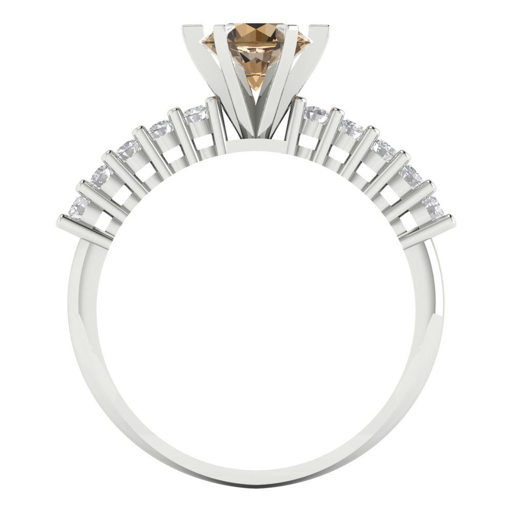 1.05 cttw Zirconia Simulated Champagne Diamond Solitaire with Zirconia Simulated Diamond Accents Engagement Ring - Solid Gold (VVS1, Round Cut,6.0mm)