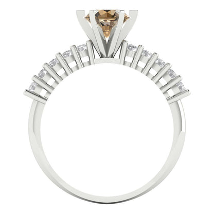 1.05 cttw Zirconia Simulated Champagne Diamond Solitaire with Zirconia Simulated Diamond Accents Engagement Ring - Solid Gold (VVS1, Round Cut,6.0mm)