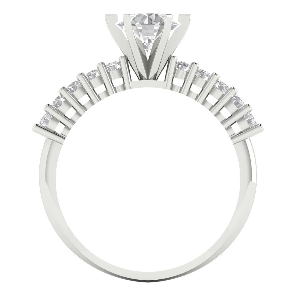 1.05 cttw White Sapphire Solitaire with Zirconia Simulated Diamond Accents Engagement Ring - Solid Gold (Round Cut,6.0mm)