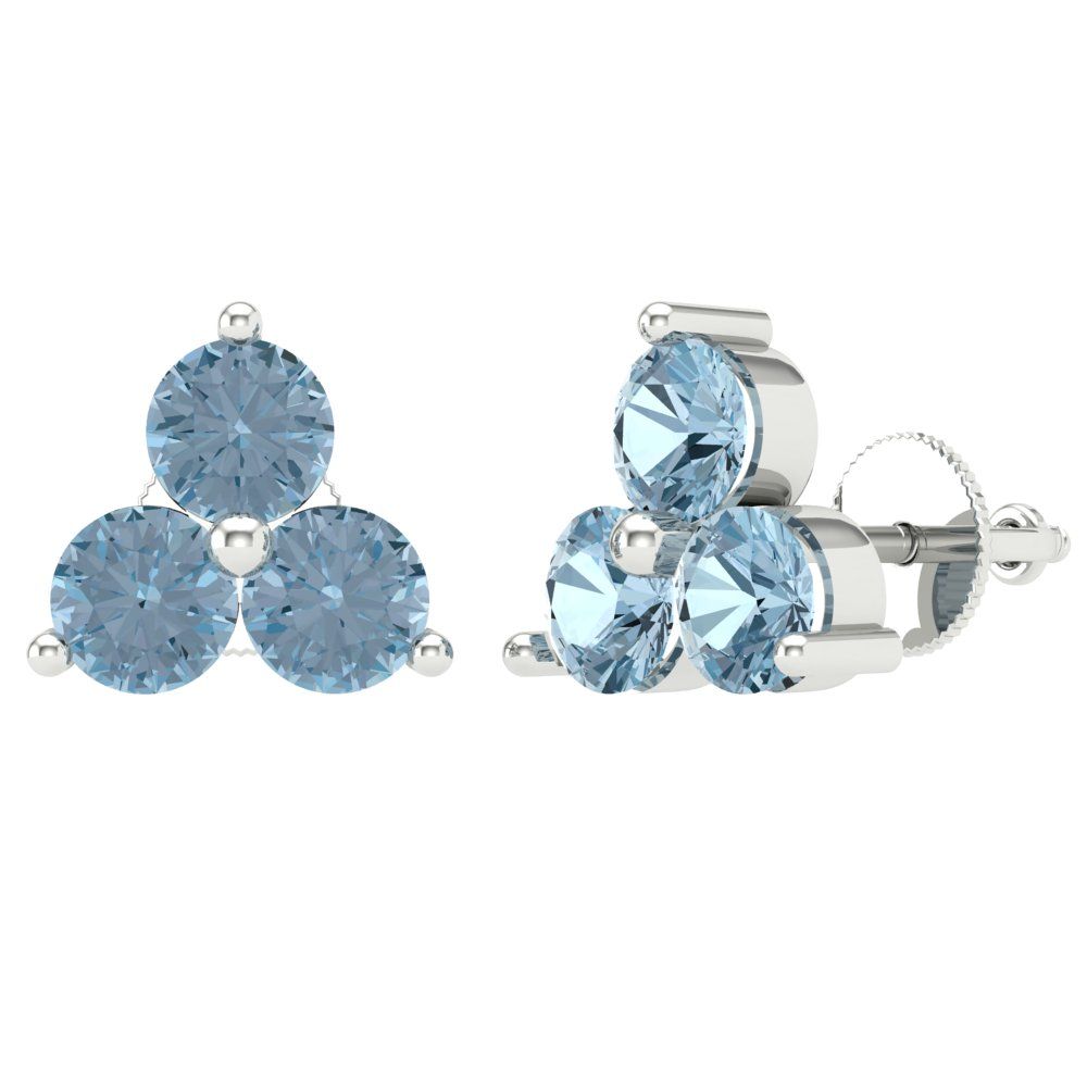 3cttw Aquamarine Gold-Plated 925 Silver Screw Back Stud Earrings