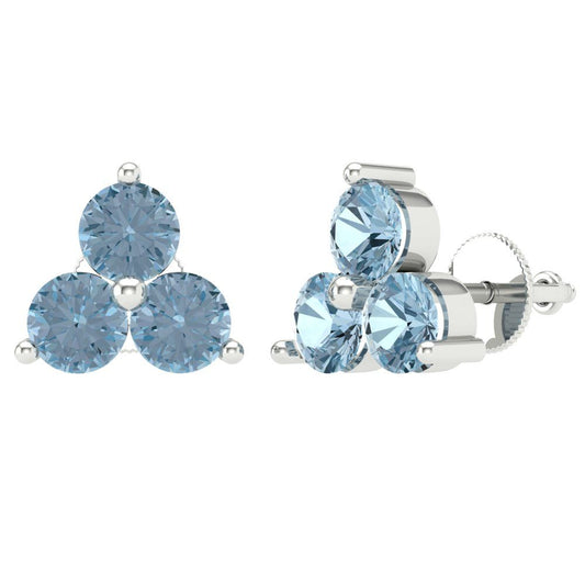 3cttw Aquamarine Gold-Plated 925 Silver Screw Back Stud Earrings