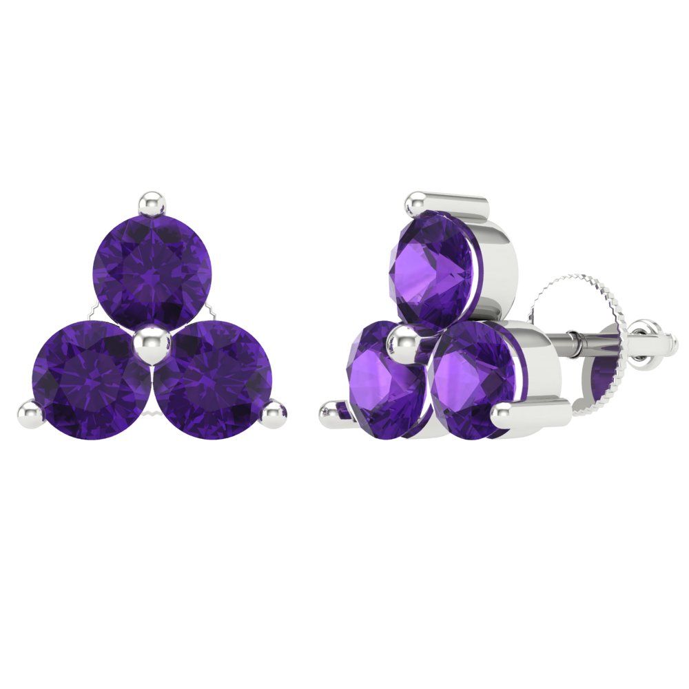 3cttw Amethyst Gold-Plated 925 Silver Screw Back Stud Earrings
