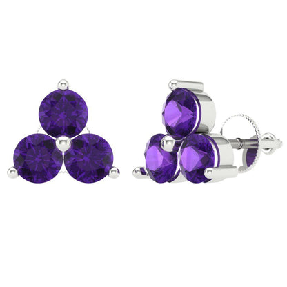 3cttw Amethyst Gold-Plated 925 Silver Screw Back Stud Earrings