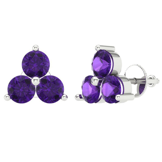 3cttw Amethyst Gold-Plated 925 Silver Screw Back Stud Earrings