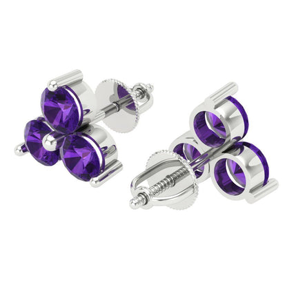 3cttw Amethyst Gold-Plated 925 Silver Screw Back Stud Earrings