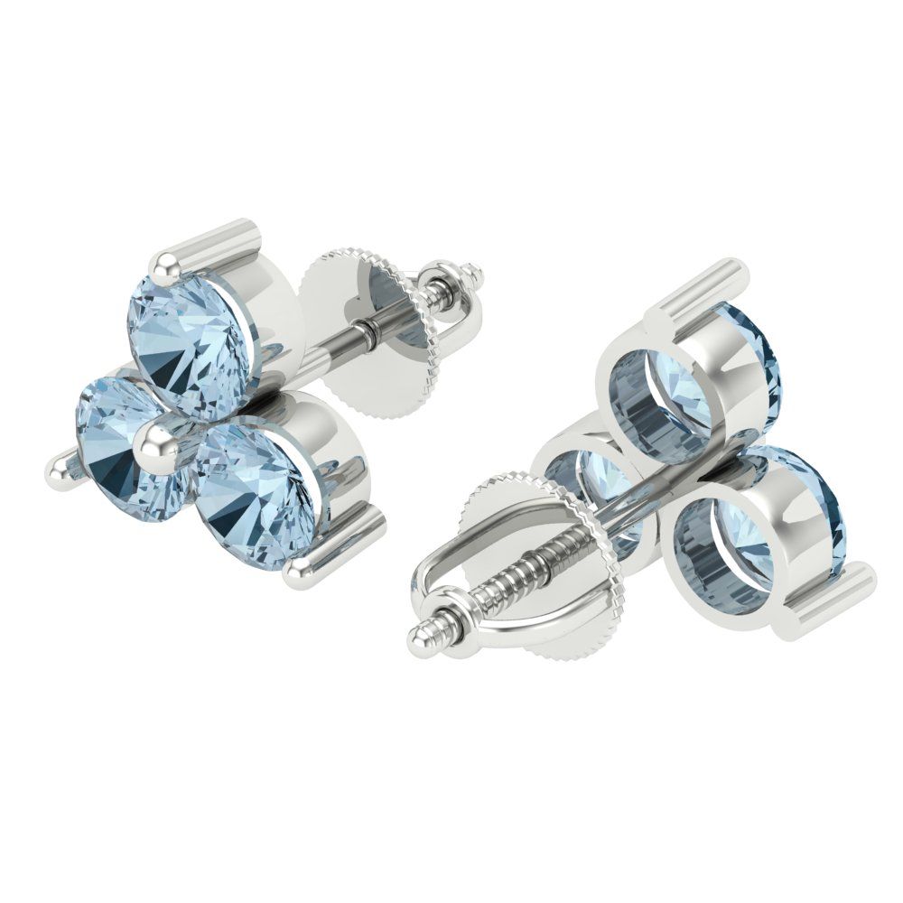 3cttw Aquamarine Gold-Plated 925 Silver Screw Back Stud Earrings