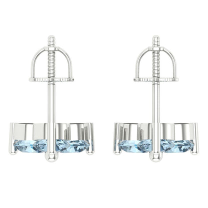 3cttw Aquamarine Gold-Plated 925 Silver Screw Back Stud Earrings
