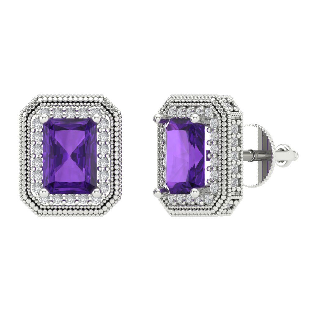 2.44cttw Amethyst Gold-Plated 925 Silver Screw Back Stud Earrings