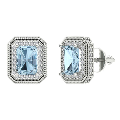 2.44cttw Aquamarine Gold-Plated 925 Silver Screw Back Stud Earrings