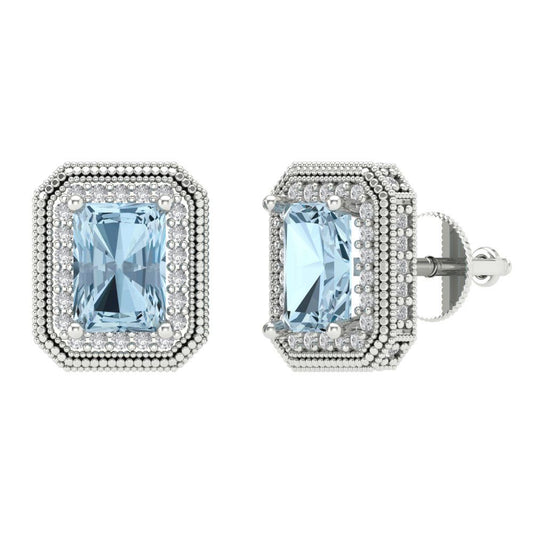 2.44cttw Aquamarine Gold-Plated 925 Silver Screw Back Stud Earrings