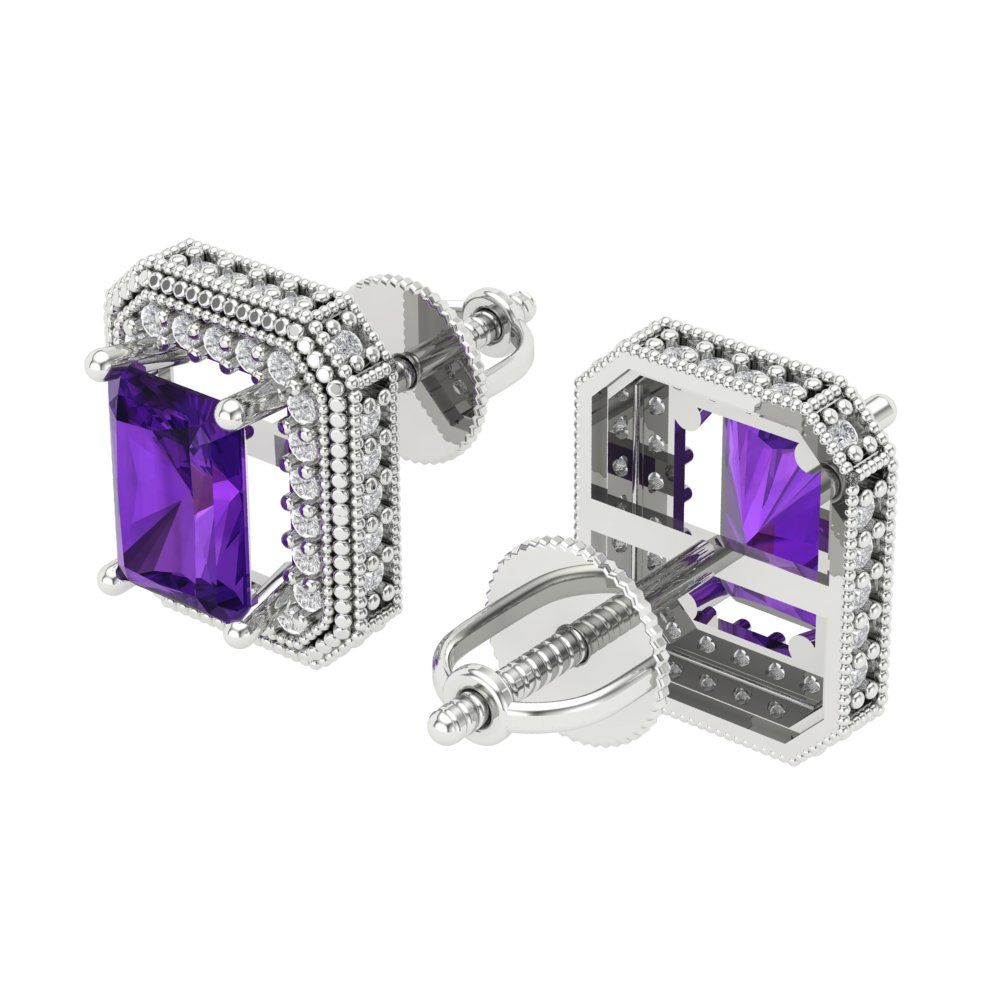 2.44cttw Amethyst Gold-Plated 925 Silver Screw Back Stud Earrings